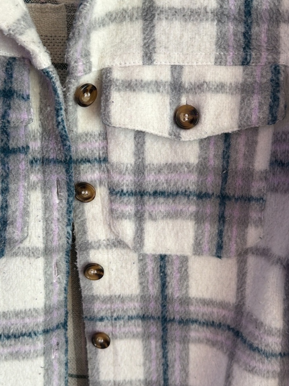 Cream Plaid Button-Front Shacket - Picture 3 of 3